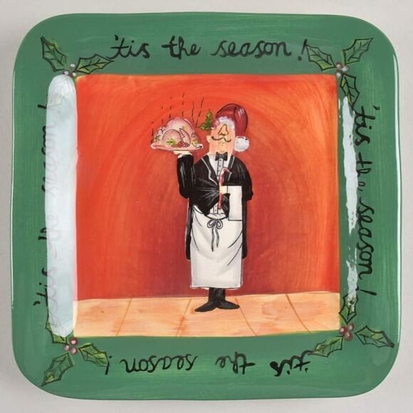 🩵Fat Chef Holiday Green "Tis the Season" Square Salad/Dessert Plates Set of 4 - Picture 12 of 13